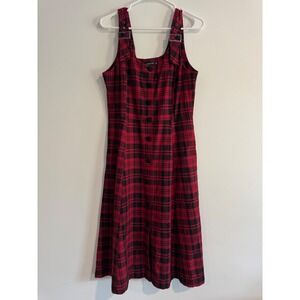 Dangerfield Plaid Pinafore Dress Womens 10 Red Black Buckle Straps punk Y2K goth